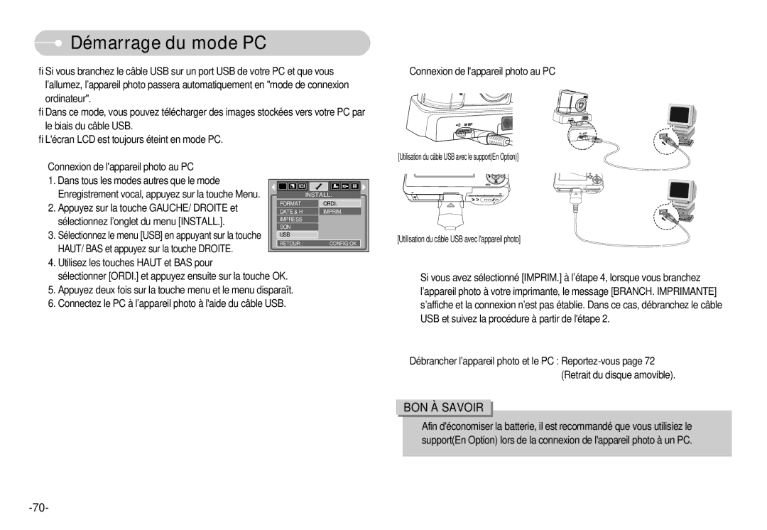 Samsung EC-S1000BBA/E1, EC-S1000SBA/FR, EC-S1000BBA/AS, EC-S1000SBB/E1, EC-S1000BBA/FR, EC-S1000SBA/E1 Démarrage du mode PC 