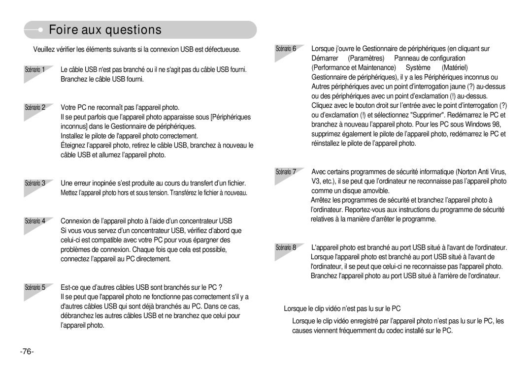 Samsung EC-S1000BBA/E1, EC-S1000SBA/FR, EC-S1000BBA/AS Foire aux questions, Démarrer Paramètres Panneau de configuration 