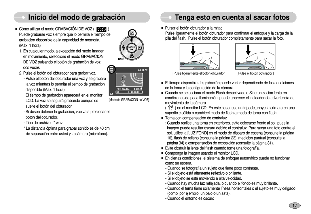 Samsung EC-S1000SBB/E1 manual Tenga esto en cuenta al sacar fotos 