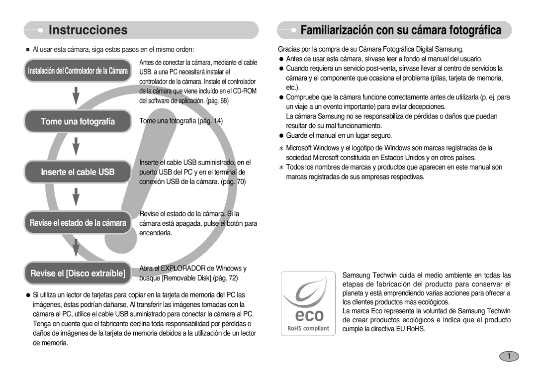 Samsung EC-S1000SBB/E1 manual Instrucciones, Al usar esta cámara, siga estos pasos en el mismo orden 