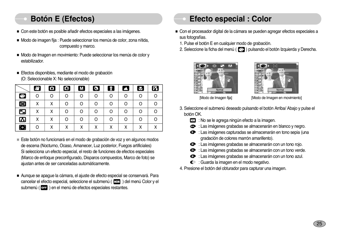 Samsung EC-S1000SBB/E1 manual Botón E Efectos, Efecto especial Color 