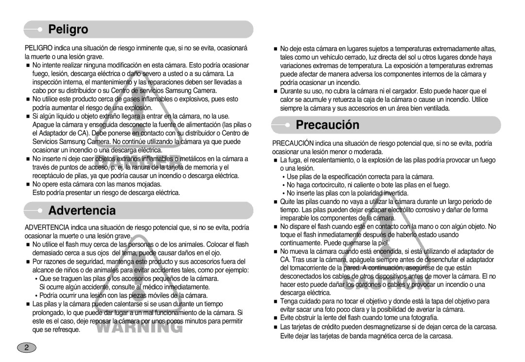 Samsung EC-S1000SBB/E1 manual Peligro, Advertencia, Precaución 