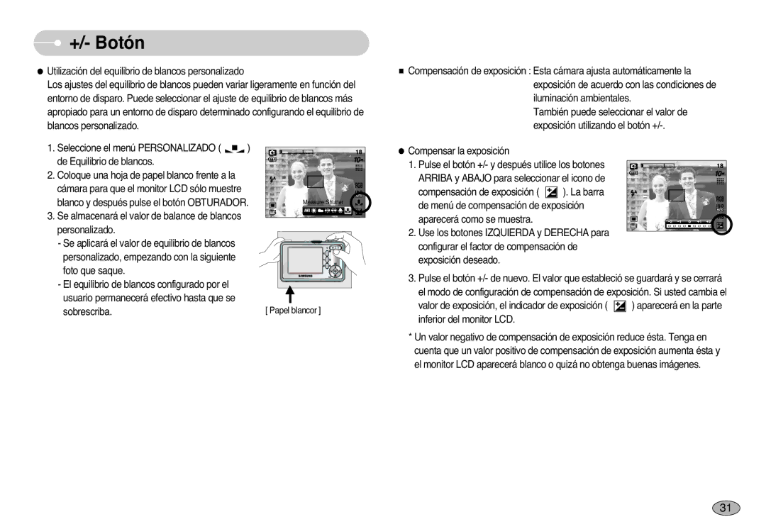 Samsung EC-S1000SBB/E1 manual Papel blancor 