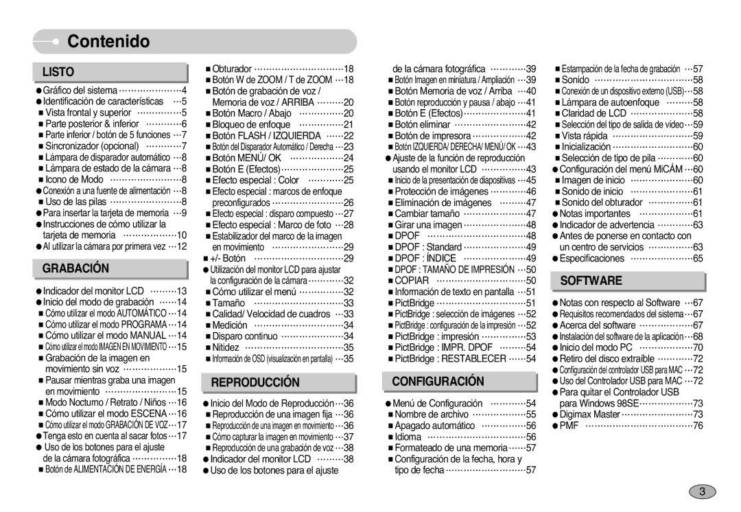 Samsung EC-S1000SBB/E1 manual Contenido, Listo 