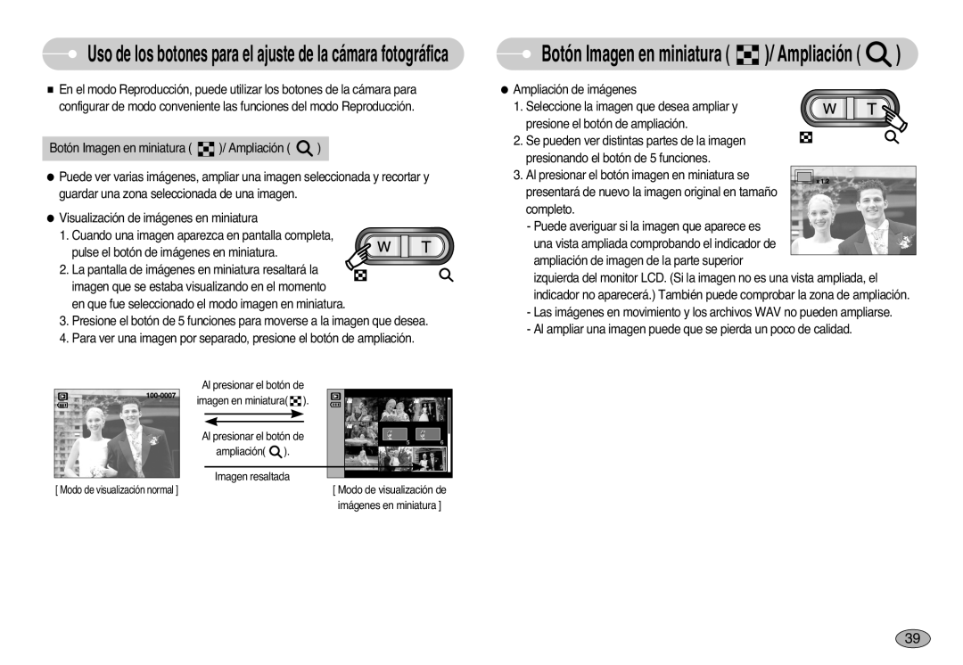 Samsung EC-S1000SBB/E1 manual Botón Imagen en miniatura / Ampliación 