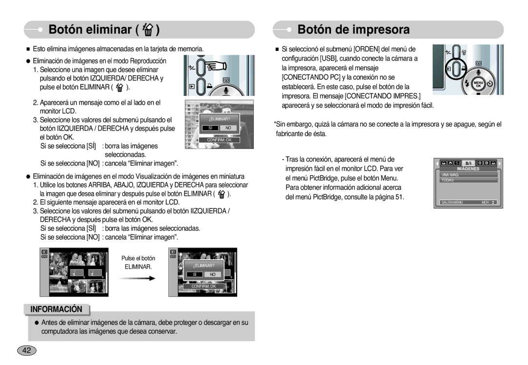 Samsung EC-S1000SBB/E1 manual Botón eliminar, Botón de impresora 