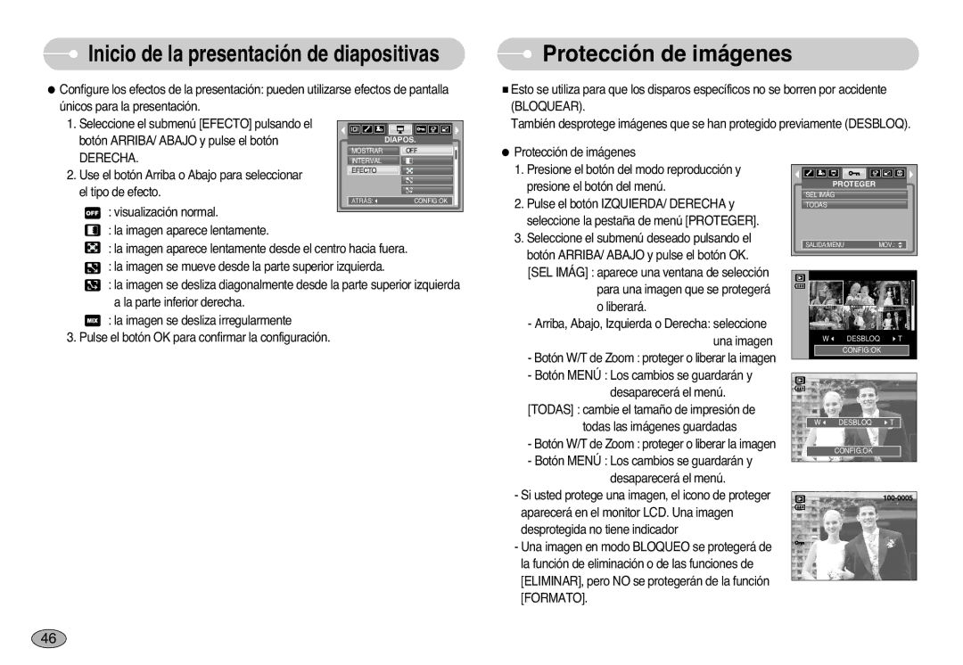 Samsung EC-S1000SBB/E1 manual Protección de imágenes, Derecha 