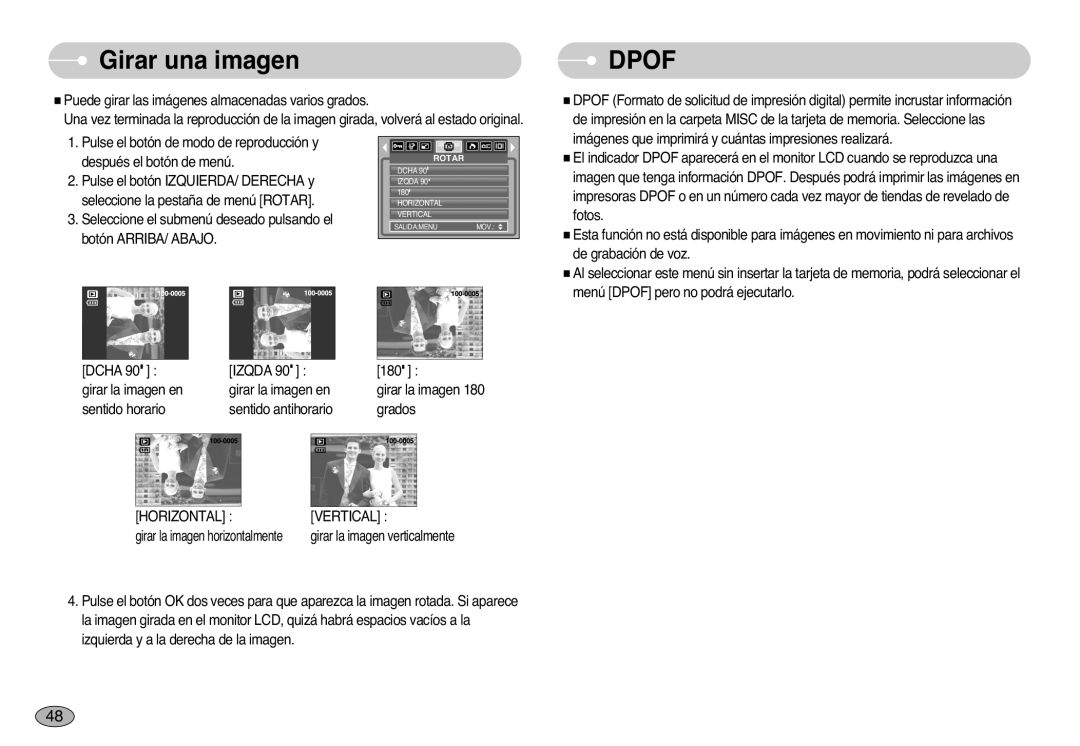 Samsung EC-S1000SBB/E1 manual Girar una imagen, Dpof 