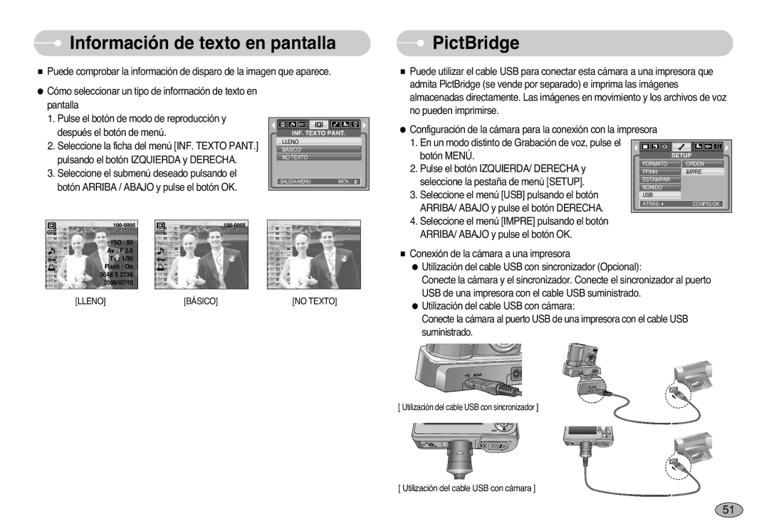 Samsung EC-S1000SBB/E1 manual Información de texto en pantalla, PictBridge 