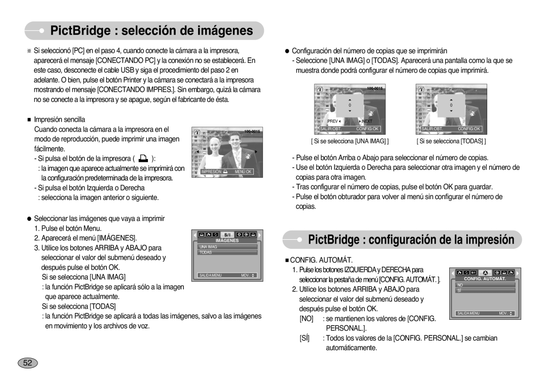 Samsung EC-S1000SBB/E1 manual PictBridge selección de imágenes, CONFIG. Automát, Personal 