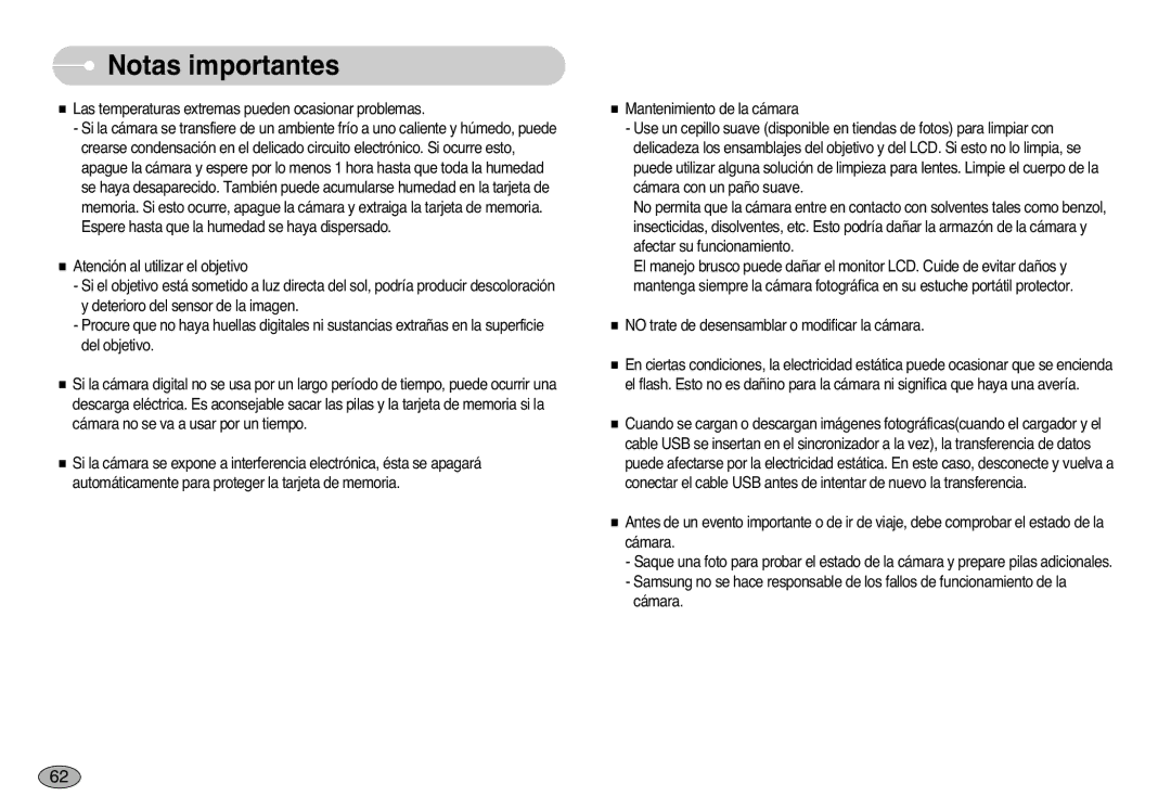 Samsung EC-S1000SBB/E1 manual Notas importantes 