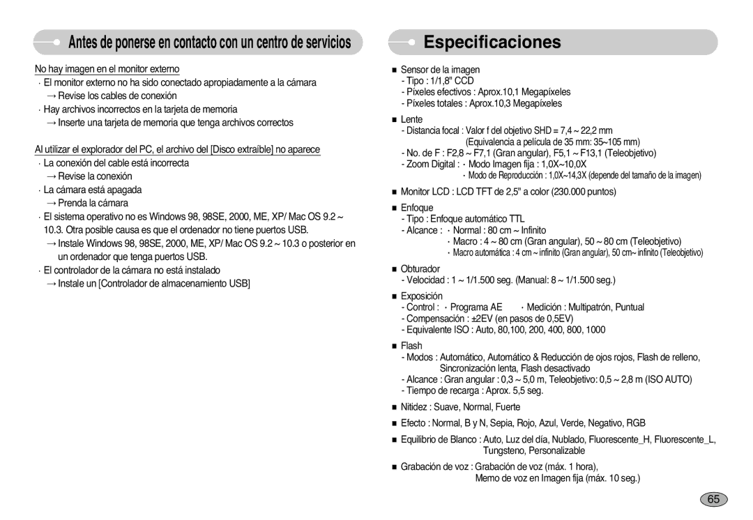 Samsung EC-S1000SBB/E1 manual Especificaciones 