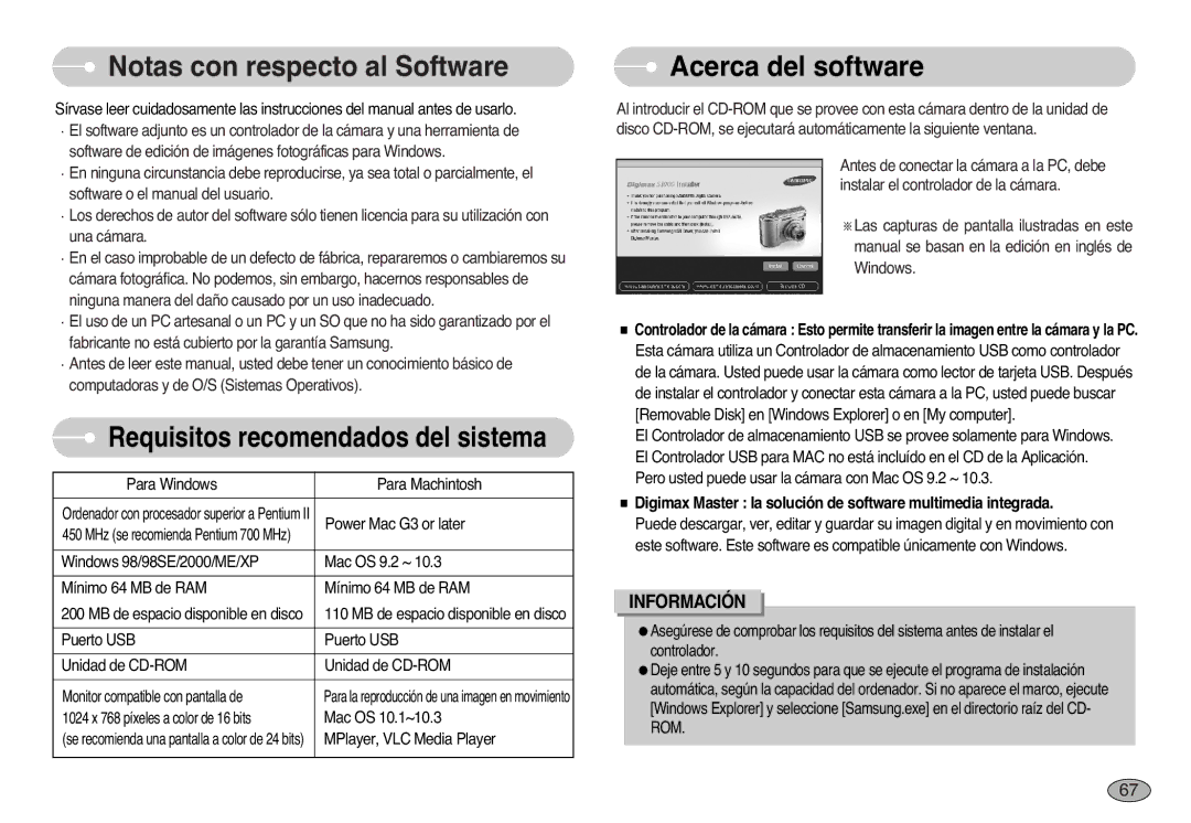 Samsung EC-S1000SBB/E1 manual Notas con respecto al Software, Acerca del software 