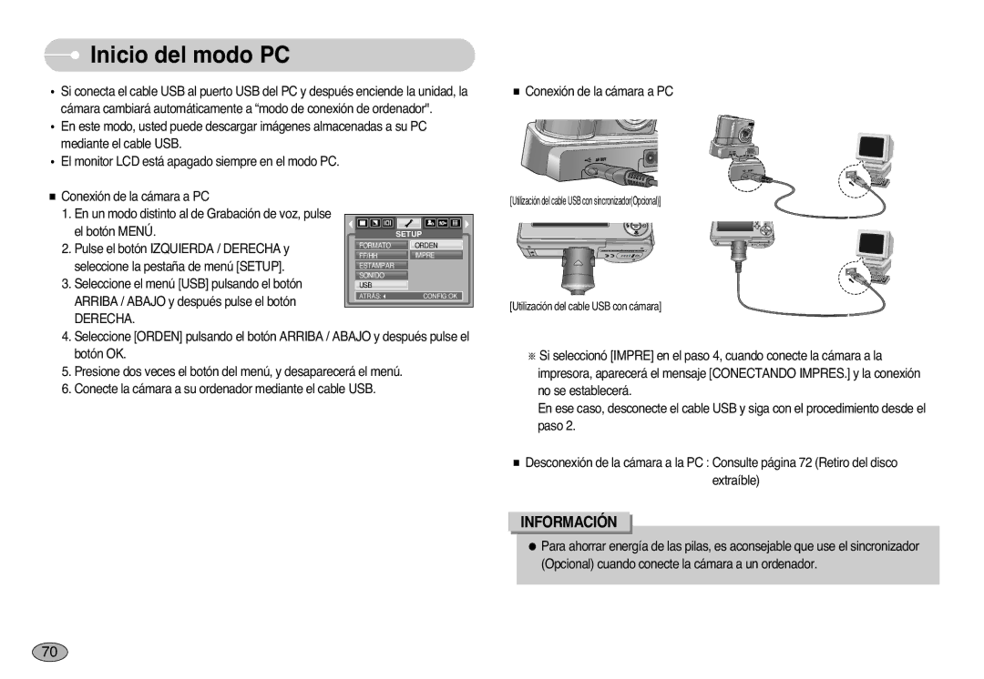 Samsung EC-S1000SBB/E1 manual Inicio del modo PC, Derecha 