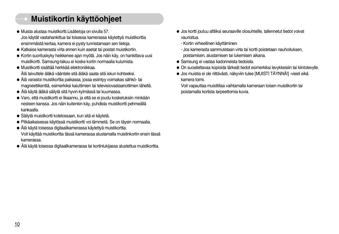 Samsung EC-S1000SBB/E1 manual Muistikortin käyttöohjeet 