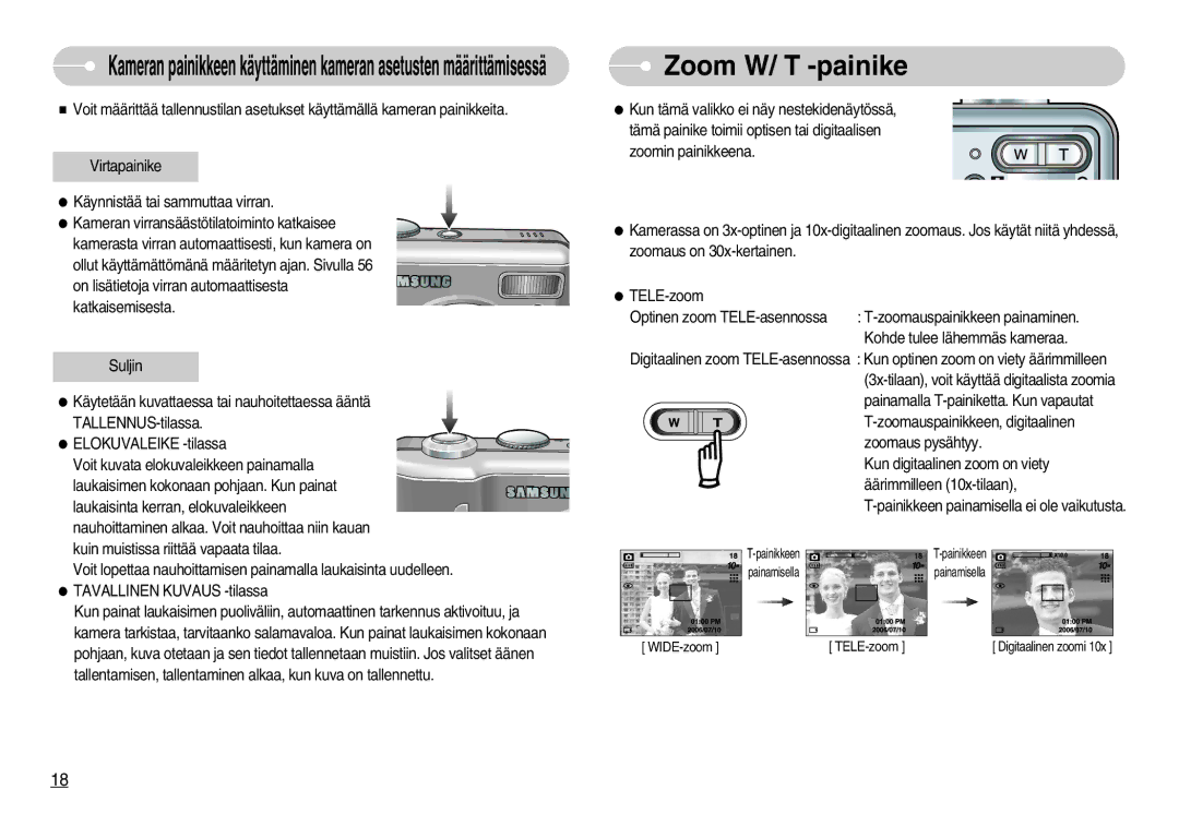 Samsung EC-S1000SBB/E1 manual Zoom W/ T -painike 