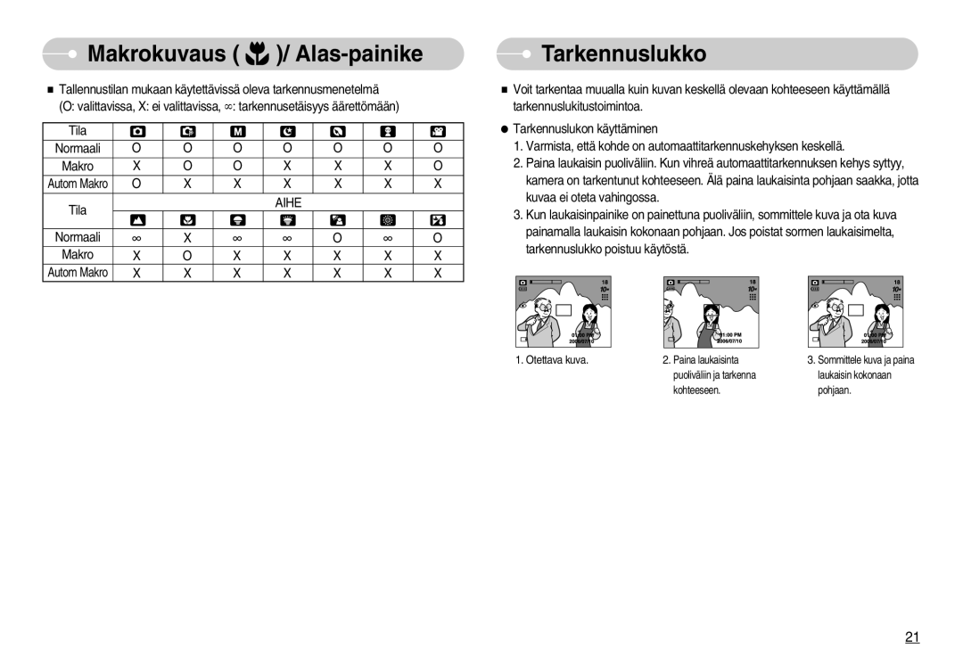 Samsung EC-S1000SBB/E1 manual Tarkennuslukko, Otettava kuva 