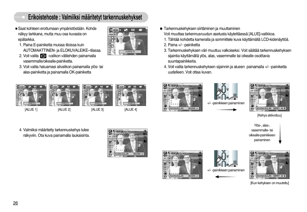 Samsung EC-S1000SBB/E1 manual Erikoistehoste Valmiiksi määritetyt tarkennuskehykset 