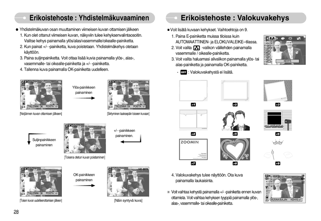 Samsung EC-S1000SBB/E1 manual Erikoistehoste Valokuvakehys, Valokuvakehystä ei lisätä 