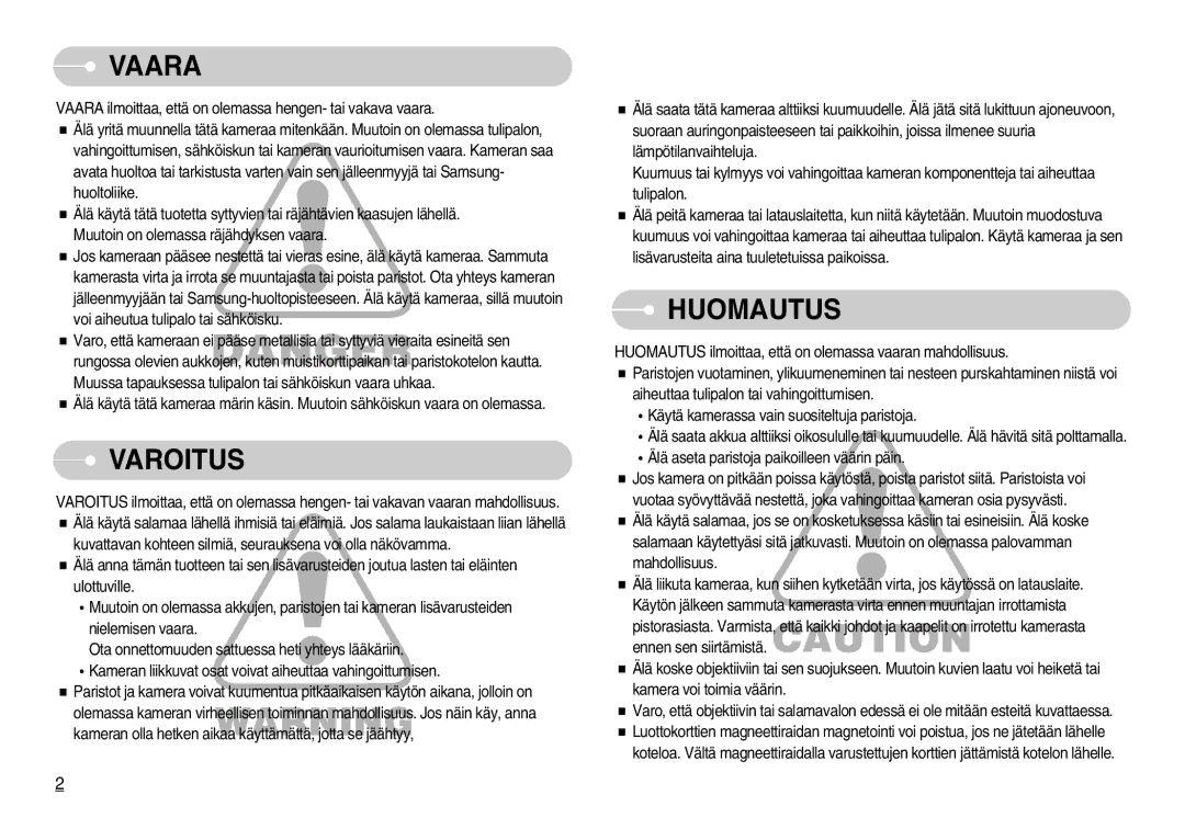 Samsung EC-S1000SBB/E1 manual Vaara 