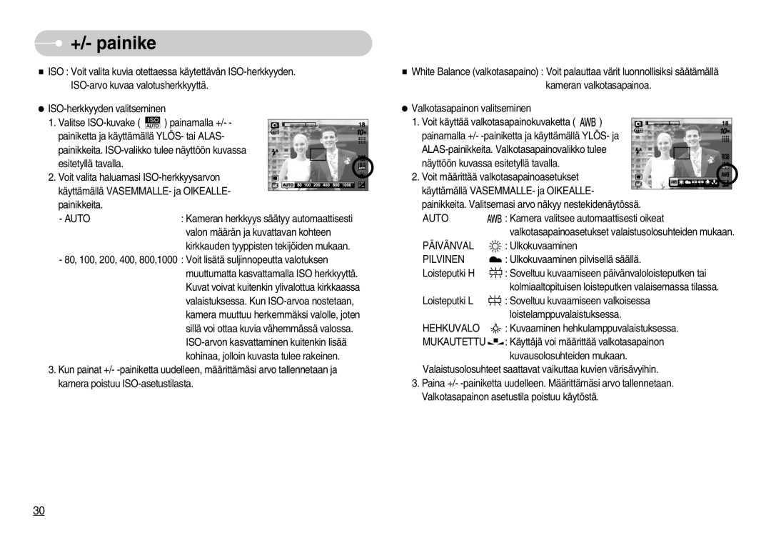 Samsung EC-S1000SBB/E1 manual Päivänval, Pilvinen, Hehkuvalo, Mukautettu 