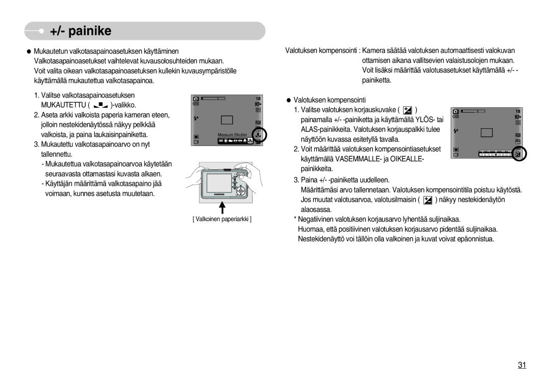 Samsung EC-S1000SBB/E1 manual Valkoinen paperiarkki 