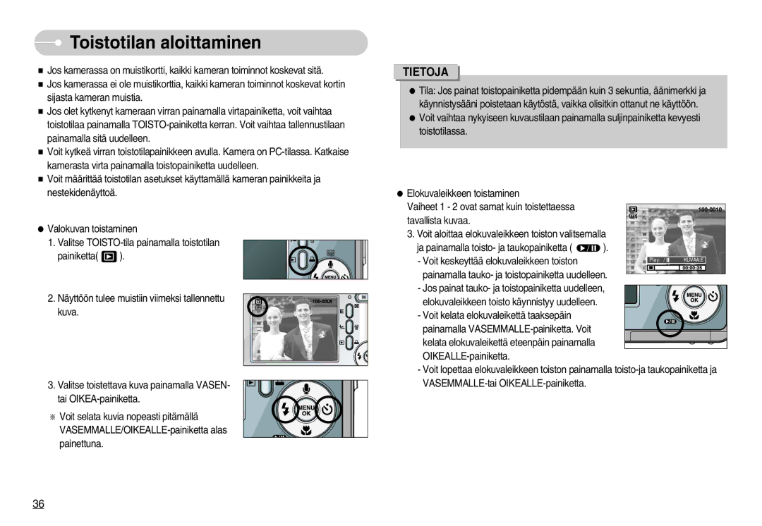 Samsung EC-S1000SBB/E1 manual Toistotilan aloittaminen 