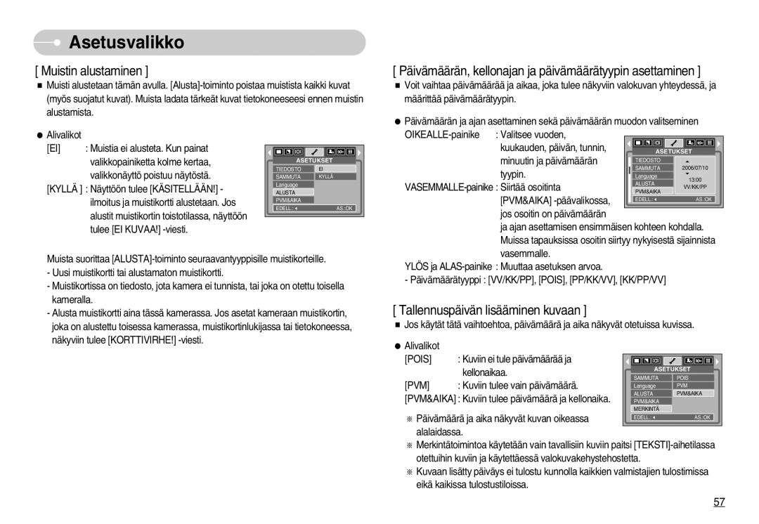 Samsung EC-S1000SBB/E1 manual Muistin alustaminen 