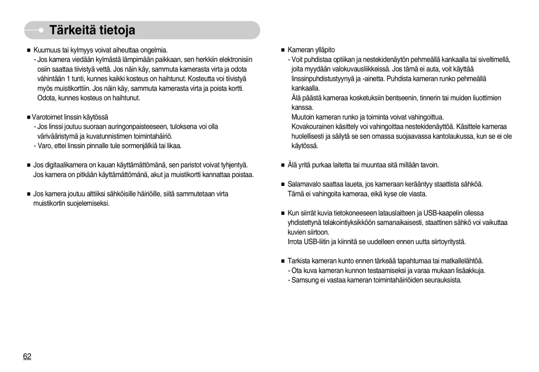 Samsung EC-S1000SBB/E1 manual Tärkeitä tietoja 