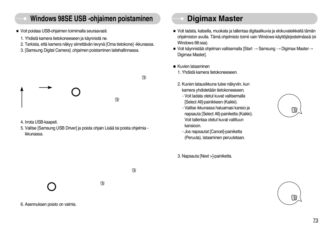 Samsung EC-S1000SBB/E1 manual Digimax Master, Windows 98SE USB -ohjaimen poistaminen 