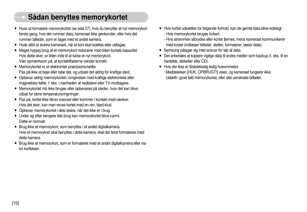 Samsung EC-S1000SBB/E1 manual Sådan benyttes memorykortet 