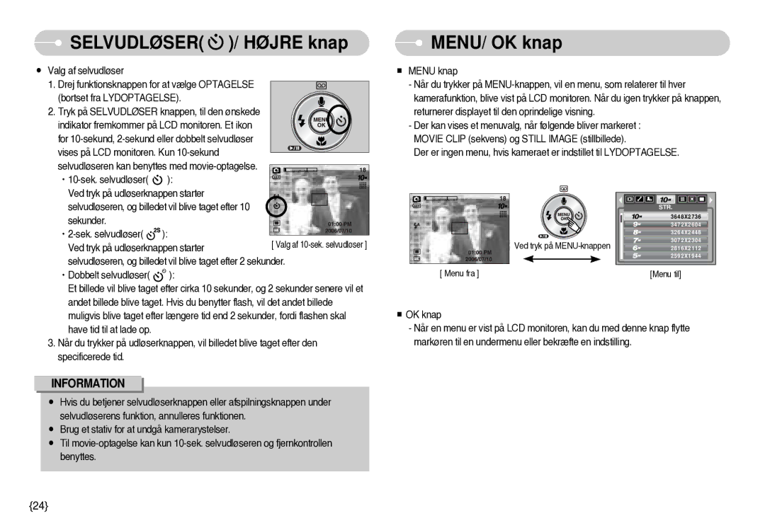 Samsung EC-S1000SBB/E1 manual MENU/ OK knap, ·Dobbelt selvudløser 