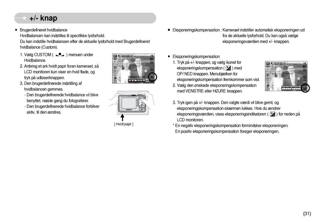 Samsung EC-S1000SBB/E1 manual Hvidt papir 