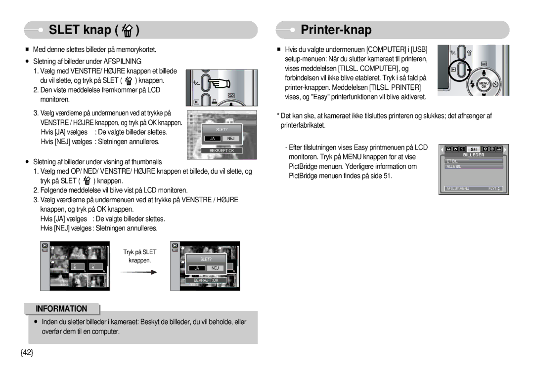 Samsung EC-S1000SBB/E1 manual Slet knap, Printer-knap 