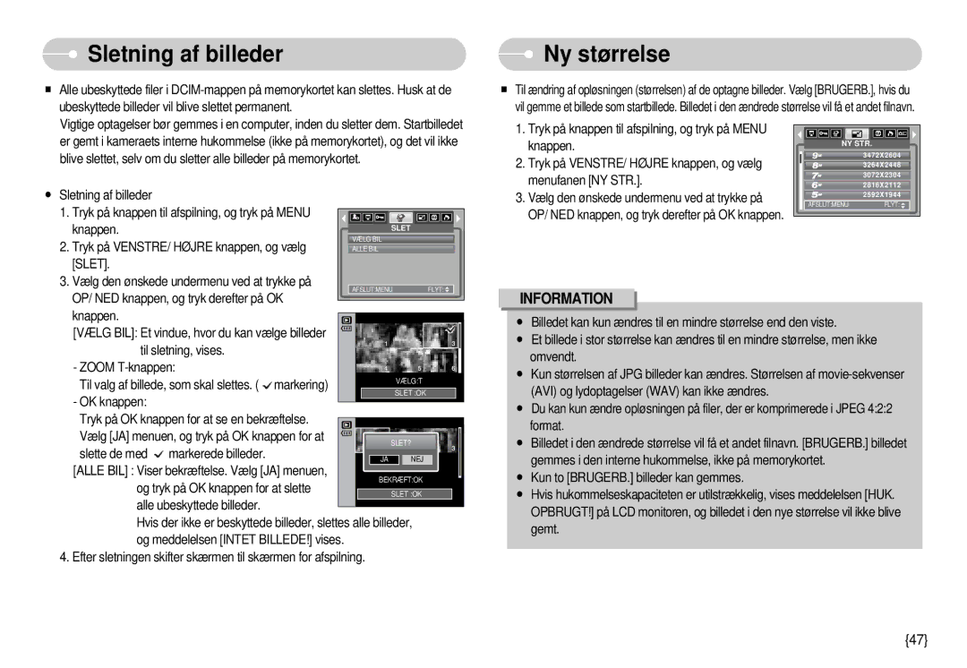 Samsung EC-S1000SBB/E1 manual Sletning af billeder, Ny størrelse 