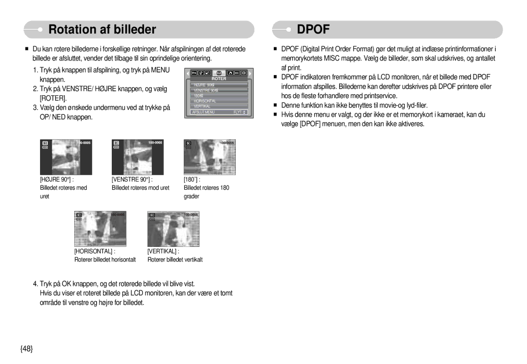 Samsung EC-S1000SBB/E1 manual Rotation af billeder, Dpof 