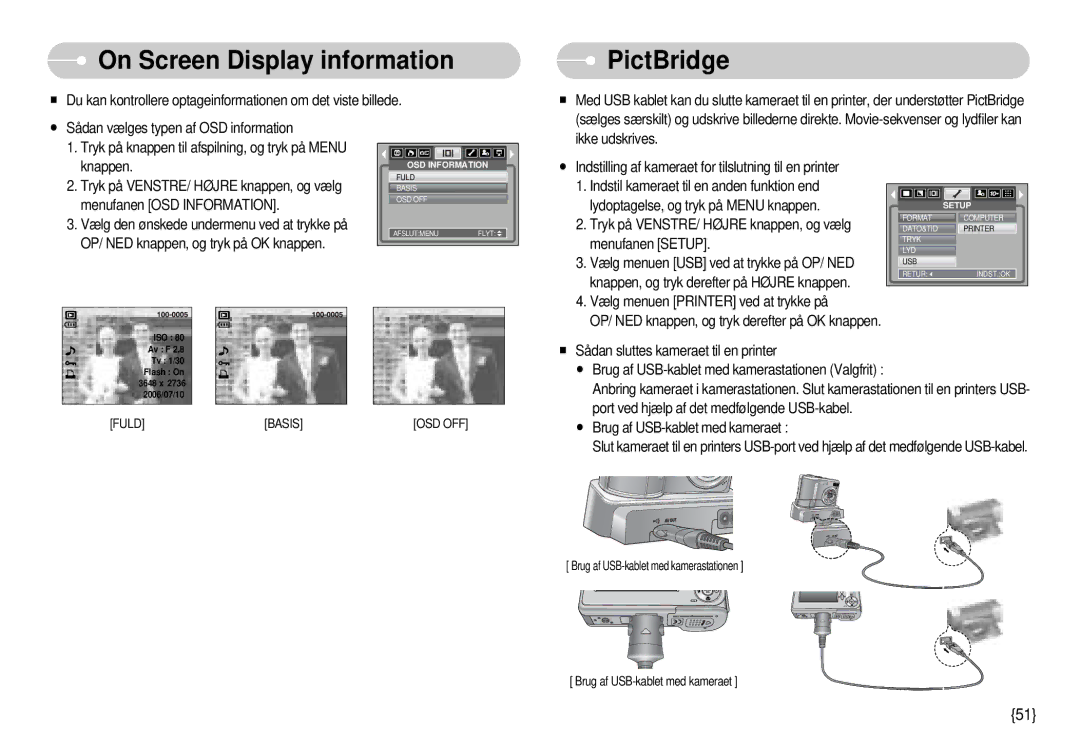 Samsung EC-S1000SBB/E1 manual On Screen Display information, PictBridge 