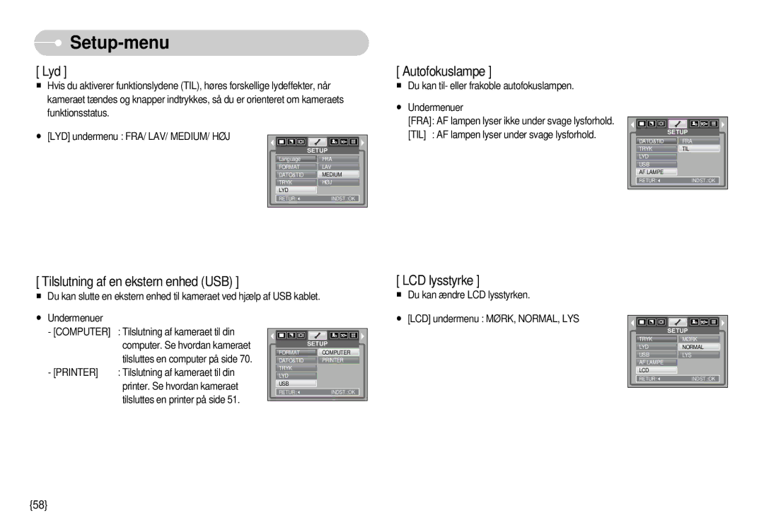 Samsung EC-S1000SBB/E1 manual Tilslutning af en ekstern enhed USB 