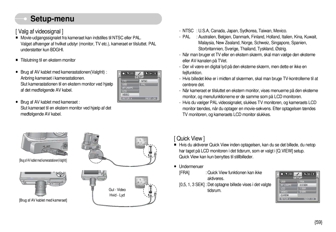 Samsung EC-S1000SBB/E1 manual Valg af videosignal, Ntsc 