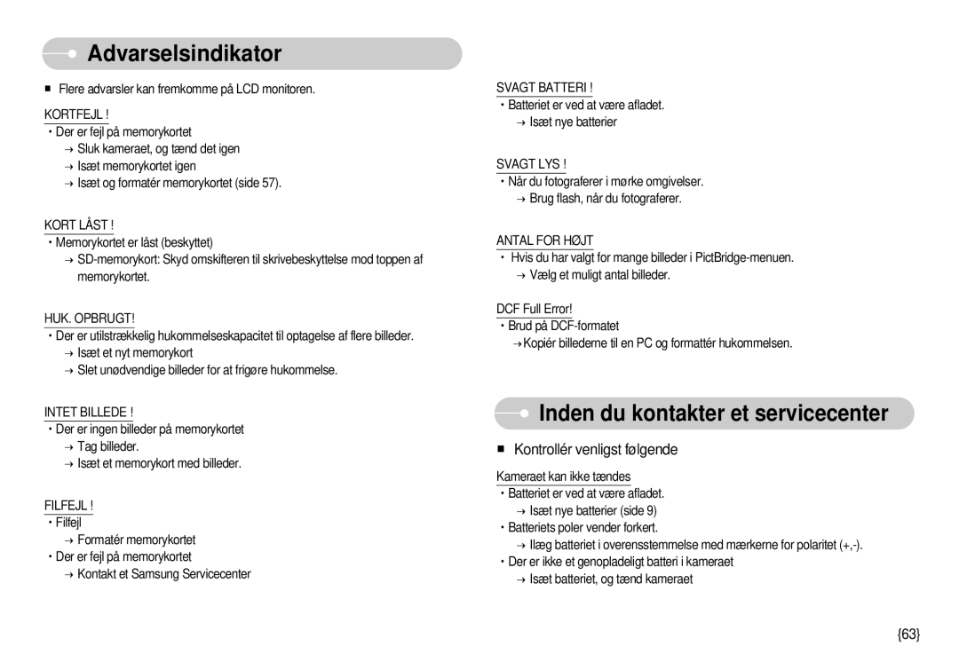 Samsung EC-S1000SBB/E1 manual Inden du kontakter et servicecenter 