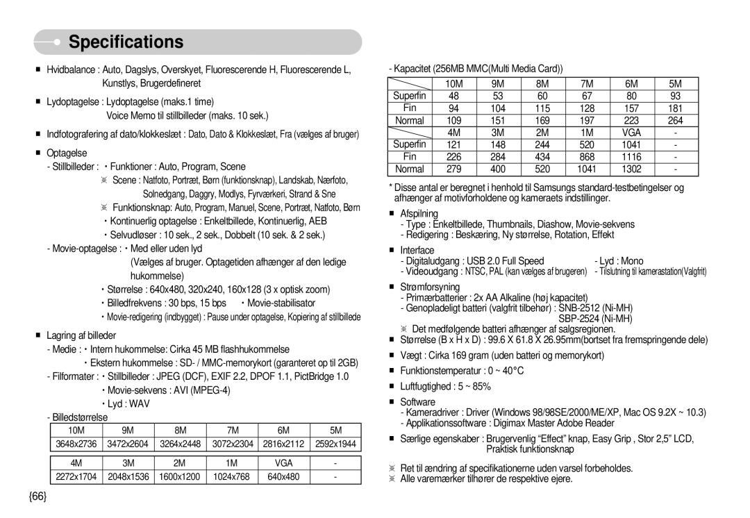 Samsung EC-S1000SBB/E1 manual Specifications, Vga 