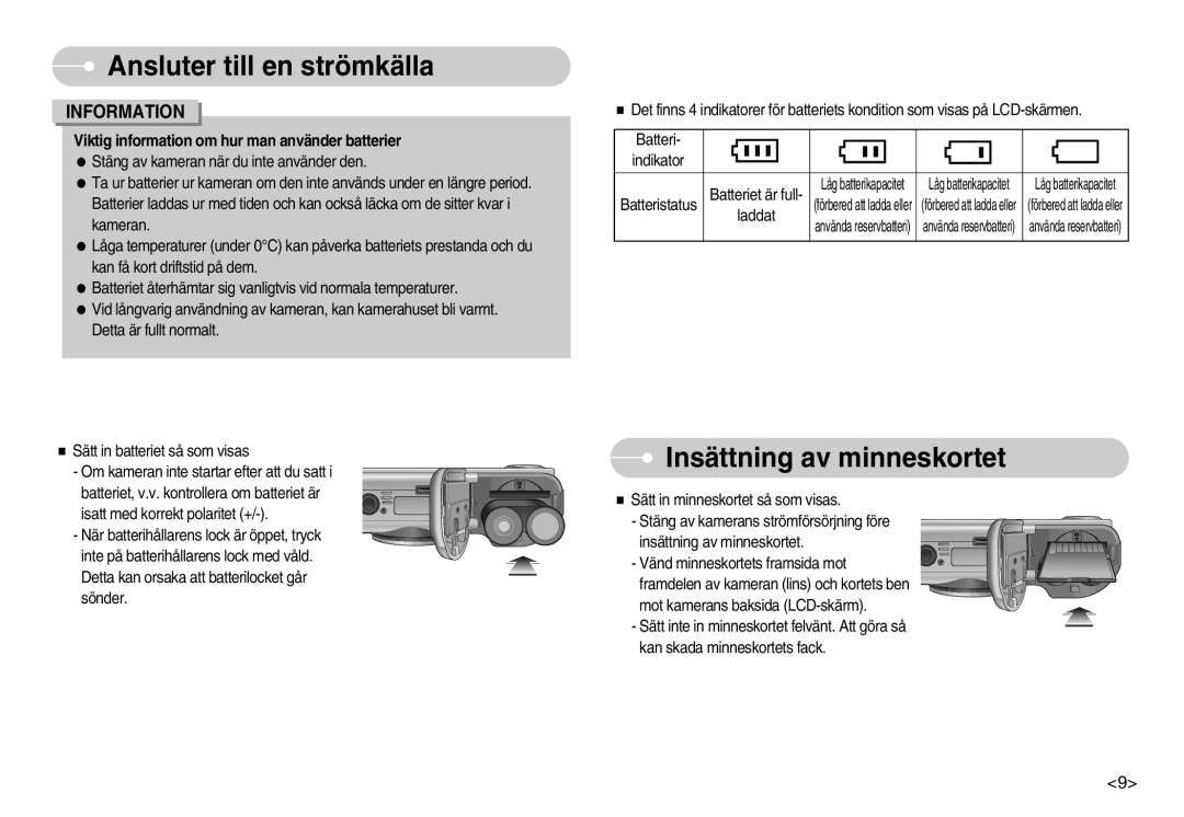 Samsung EC-S1000SBB/E1 manual Insättning av minneskortet, Information 