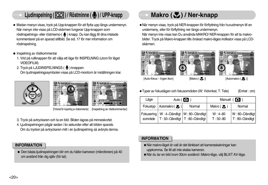 Samsung EC-S1000SBB/E1 manual Makro / Ner-knapp, Videofilm 