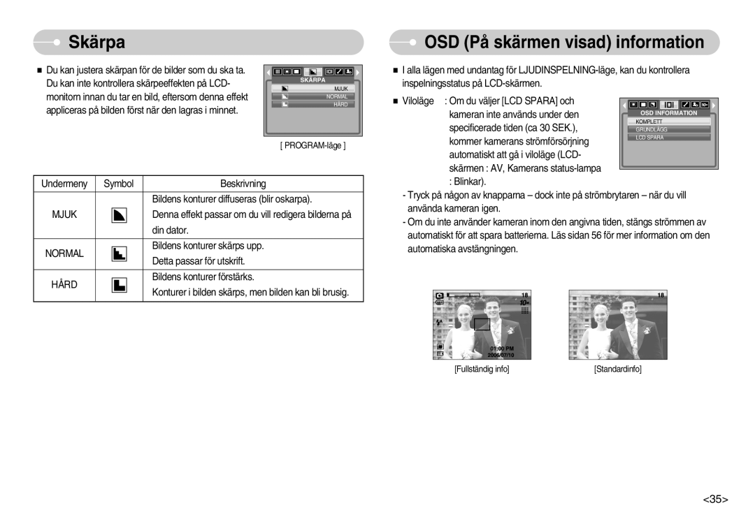 Samsung EC-S1000SBB/E1 manual Skärpa, OSD På skärmen visad information 