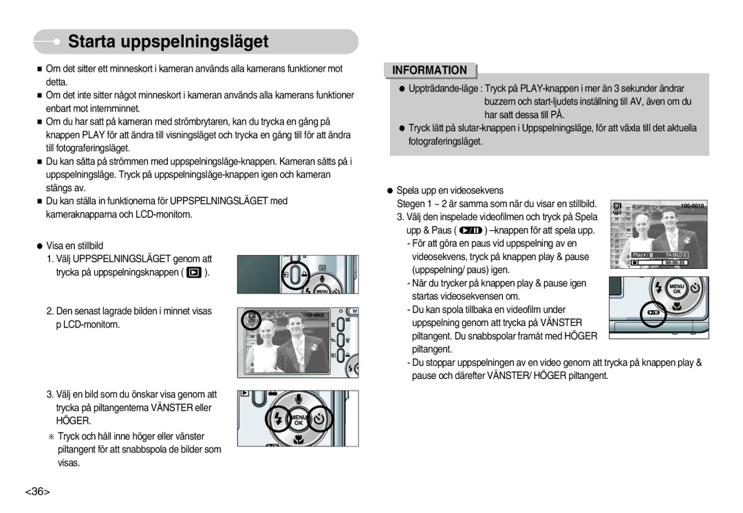 Samsung EC-S1000SBB/E1 manual Starta uppspelningsläget, Höger 