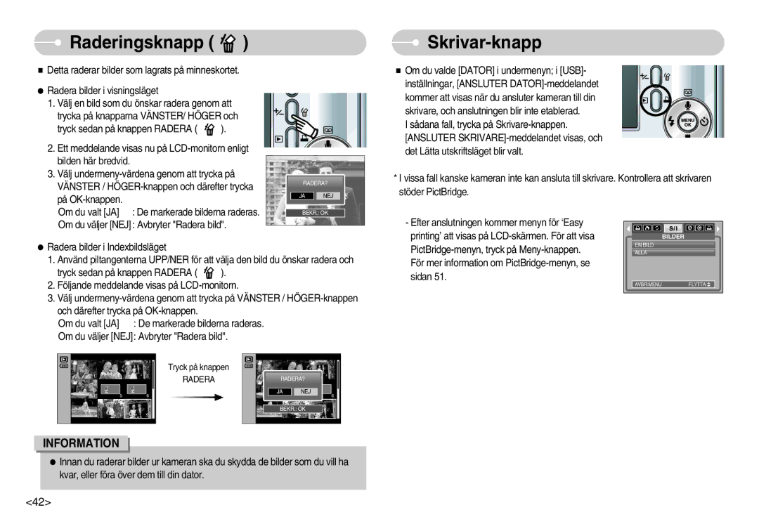 Samsung EC-S1000SBB/E1 manual Raderingsknapp, Skrivar-knapp 