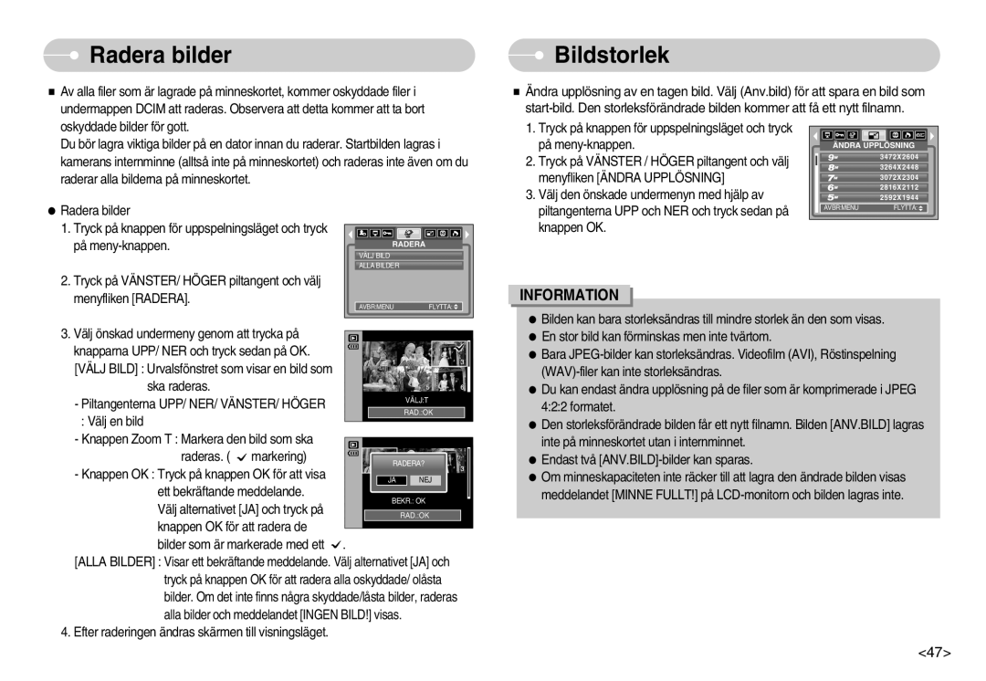 Samsung EC-S1000SBB/E1 manual Radera bilder, Bildstorlek 