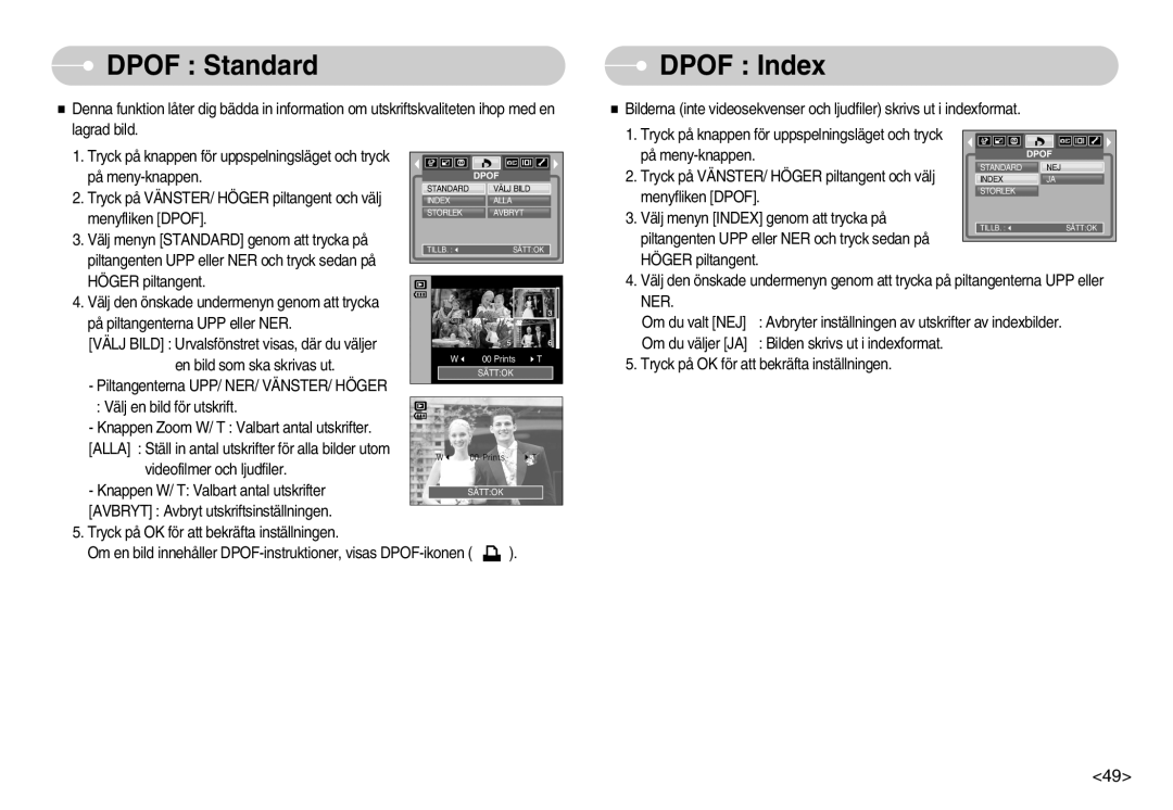 Samsung EC-S1000SBB/E1 manual Dpof Standard, Dpof Index 