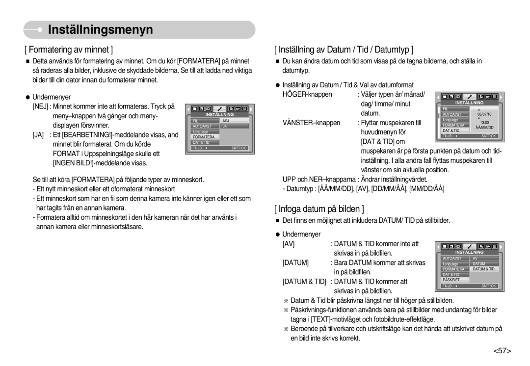 Samsung EC-S1000SBB/E1 manual Formatering av minnet 