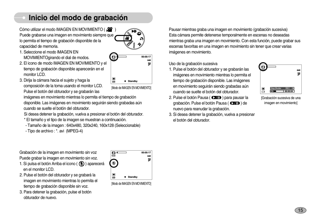 Samsung EC-S1030BDC/DE, EC-S1030SBA/E1, EC-S1030BBA/E1, EC-S1030BDA/AS, EC-S1030SBB/AS Tiempo de grabación disponible sin voz 